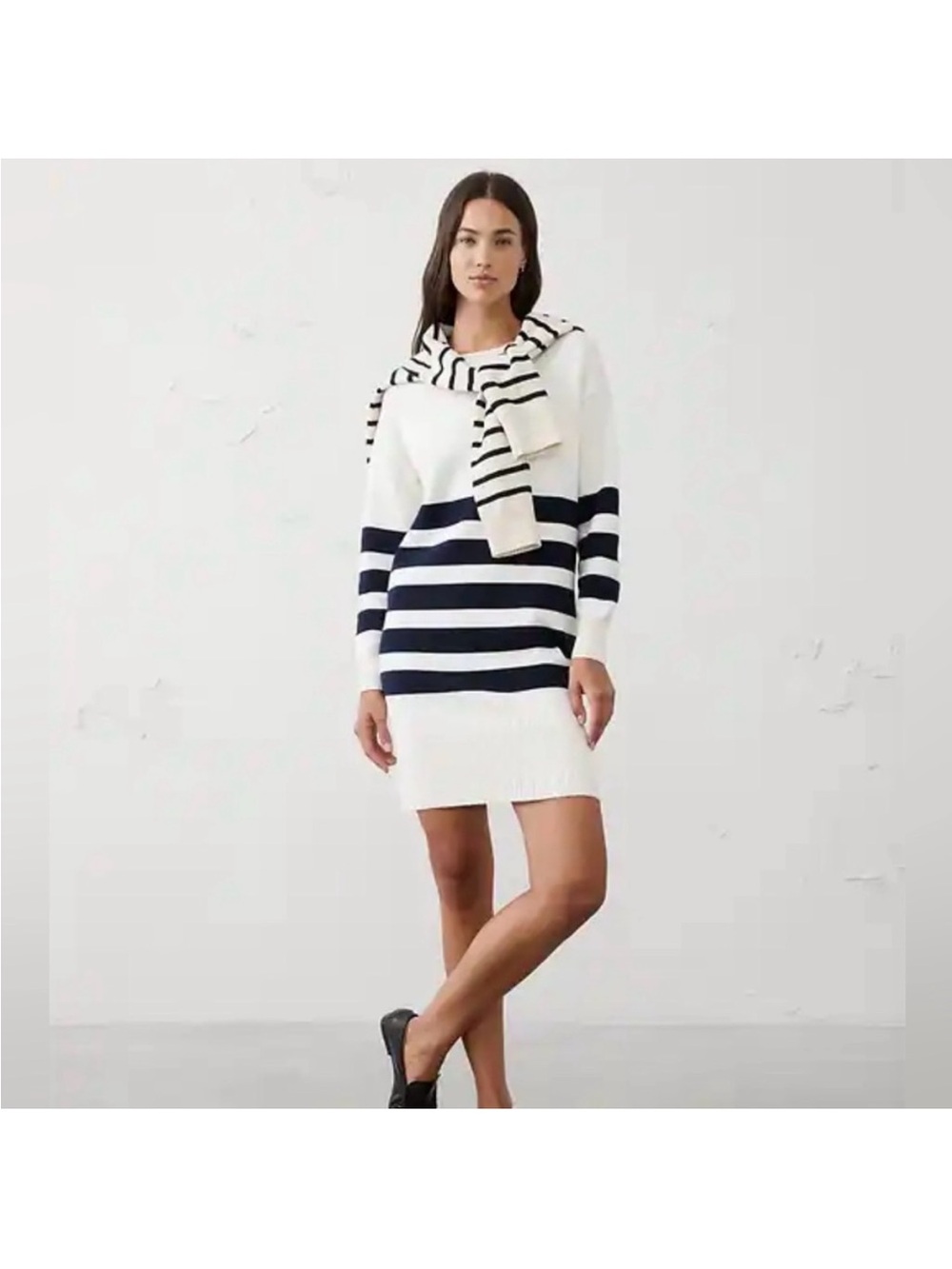 Banana Republic Cream and Navy Crewneck Sweater Dress